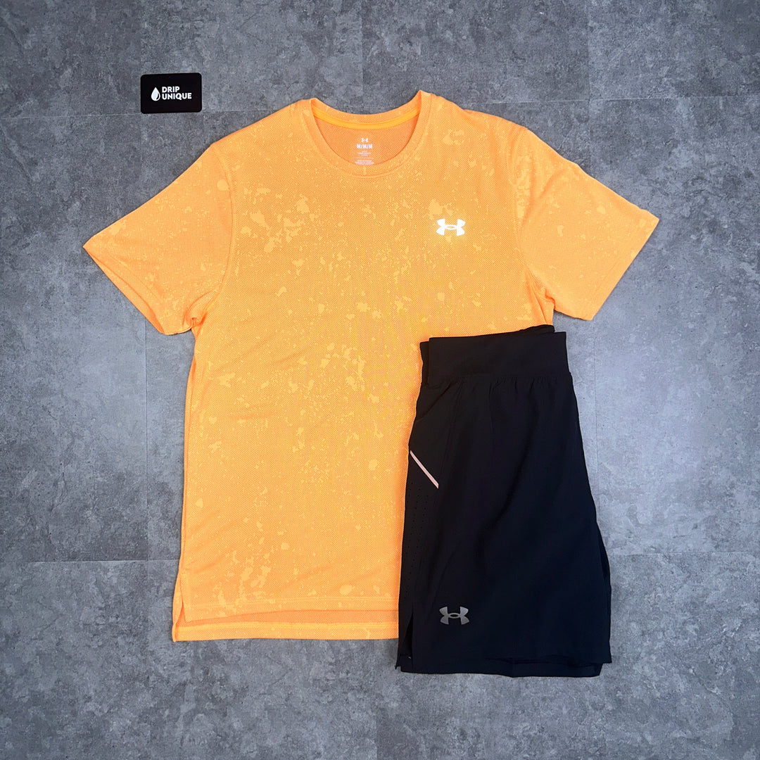 Under Armour Splash T-Shirt Orange & Launch Speedpocket Shorts Set, Under Armour Sets, dripuniqueuk