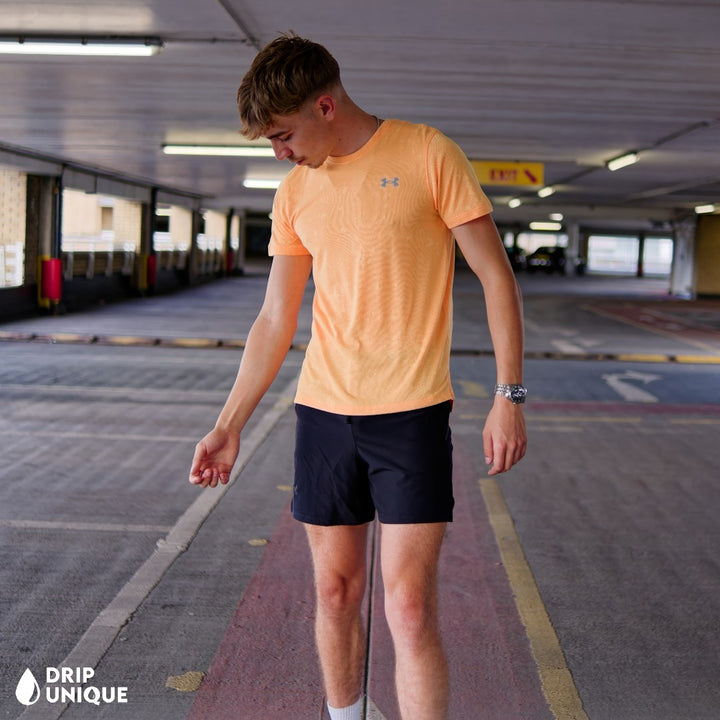 Under Armour Splash T-Shirt Orange & Launch Speedpocket Shorts Set, Under Armour UK, dripuniqueuk