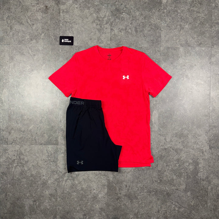 Under Armour Tech Camo T-Shirt Crimson Red & Black Vanish Shorts Set, under armour set, dripuniqueuk