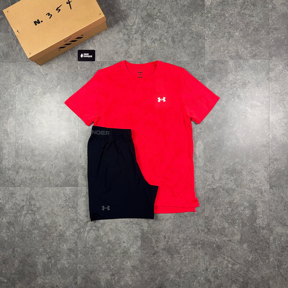 Under Armour Tech Camo T-Shirt Crimson Red & Black Vanish Shorts Set, under armour tshirt set, dripuniqueuk