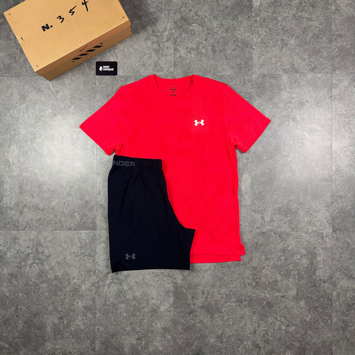 Under Armour Tech Camo T-Shirt Crimson Red & Black Vanish Shorts Set, under armour tshirt set, dripuniqueuk