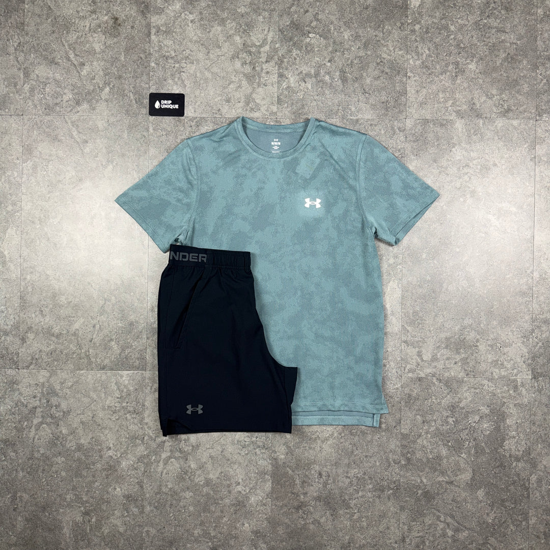 Under Armour Tech Camo T-Shirt Green & Black Vanish Shorts Set, under armour set, dripuniqueuk