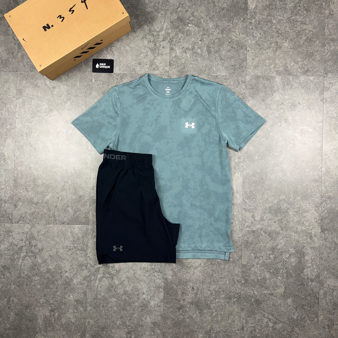 Under Armour Tech Camo T-Shirt Green & Black Vanish Shorts Set, under armour tshirt set, dripuniqueuk