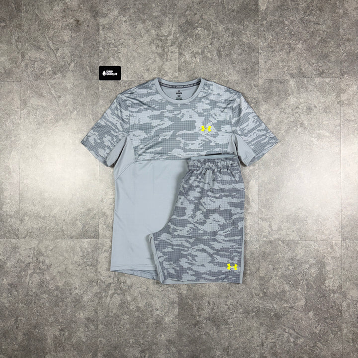 Under Armour Tech Camo T-Shirt Grey & Grey Tech Camo Shorts Set, under armour set, dripuniqueuk