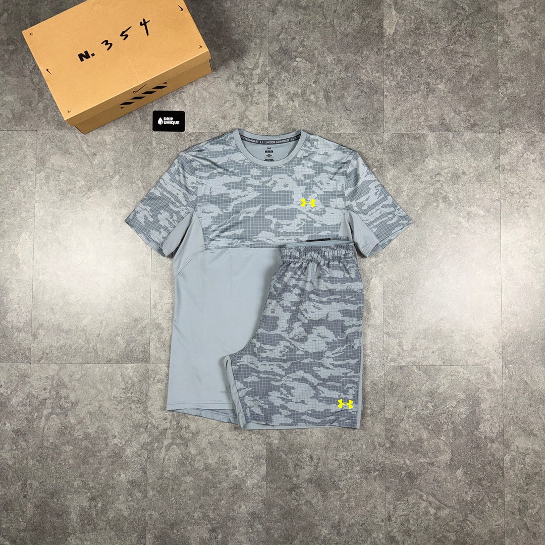 Under Armour Tech Camo T-Shirt Grey & Grey Tech Camo Shorts Set, under armour tshirt set, dripuniqueuk