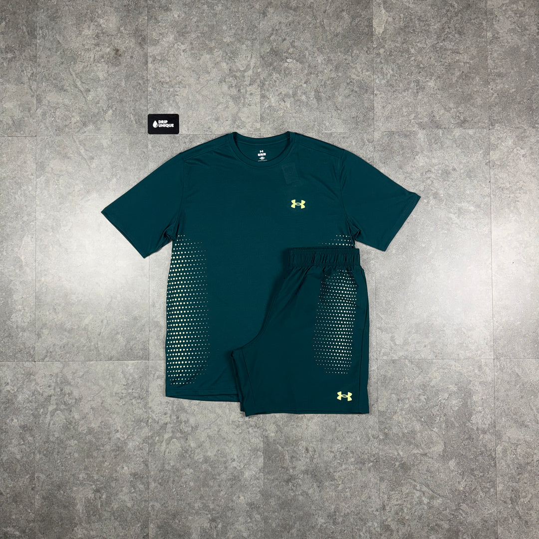 Under Armour Tech Play T-Shirt Green / Green Tech Play Shorts Set, under armour set, dripuniqueuk
