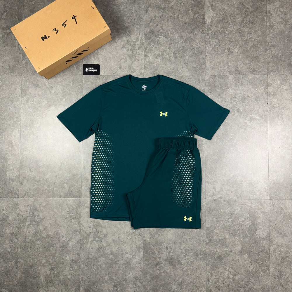 Under Armour Tech Play T-Shirt Green / Green Tech Play Shorts Set, under armour tshirt set, dripuniqueuk