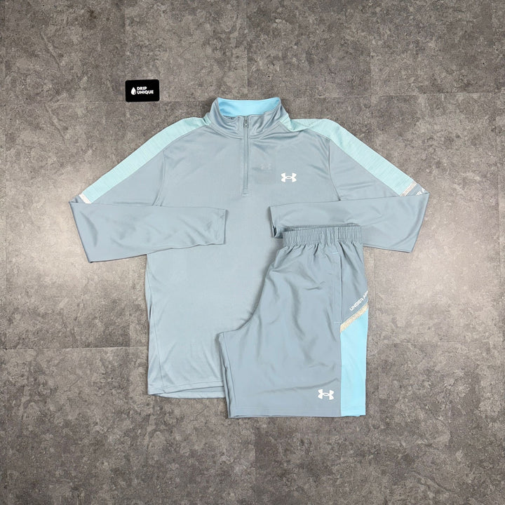 Under Armour Tech Utility 1/4 Zip Baby Blue & Blue Tech Utility Shorts Set, Under Armour Set, dripuniqueuk