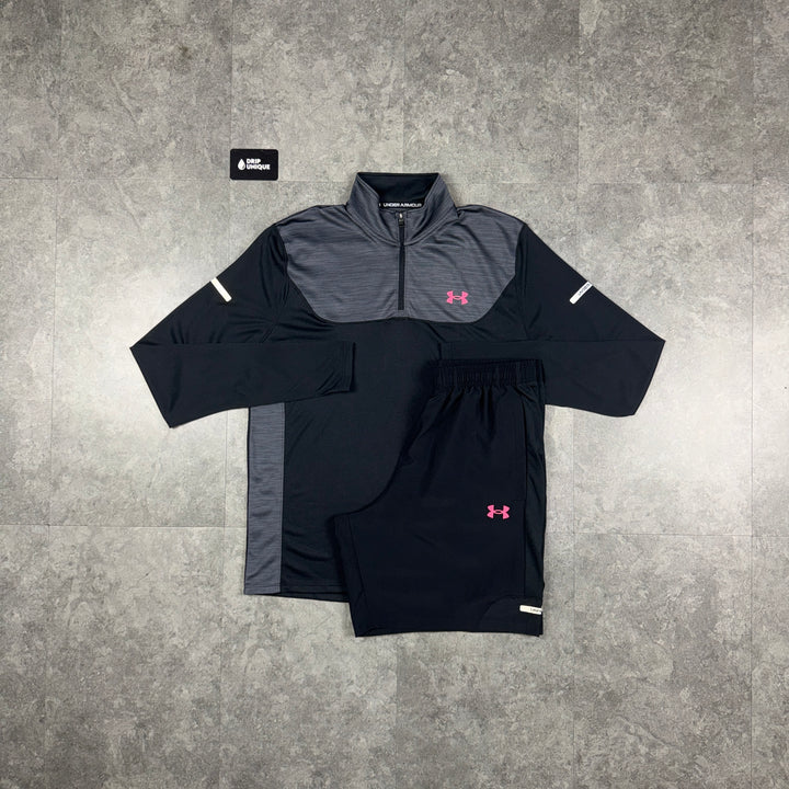 Under Armour Tech Utility 1/4 Zip Black / Pink & Black Tech Utility Shorts Set, under armour set, dripuniqueuk