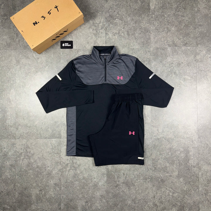 Under Armour Tech Utility 1/4 Zip Black / Pink & Black Tech Utility Shorts Set, under armour tech utility set, dripuniqueuk