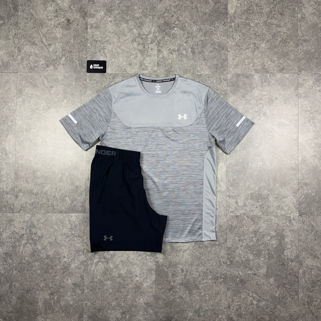 Under Armour Tech Utility T-Shirt Grey & Black Vanish Woven Shorts Set, under armour set, dripuniqueuk