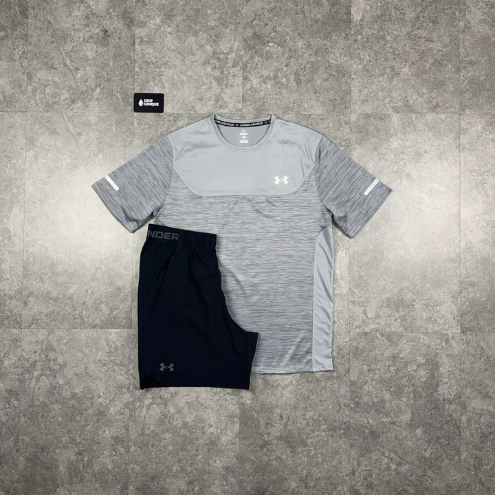 Under Armour Tech Utility T-Shirt Grey & Black Vanish Woven Shorts Set, under armour set, dripuniqueuk