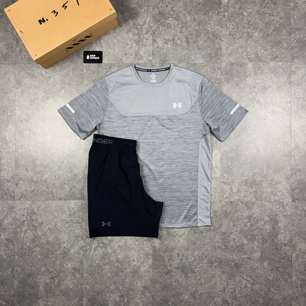 Under Armour Tech Utility T-Shirt Grey & Black Vanish Woven Shorts Set, under armour tshirt set, dripuniqueuk