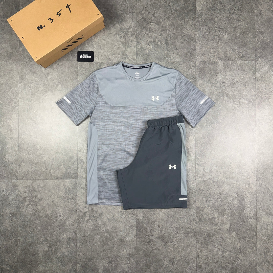 Under Armour Tech Utility T-Shirt Grey & Grey Tech Utility Shorts Set, ua shorts set, dripuniqueuk