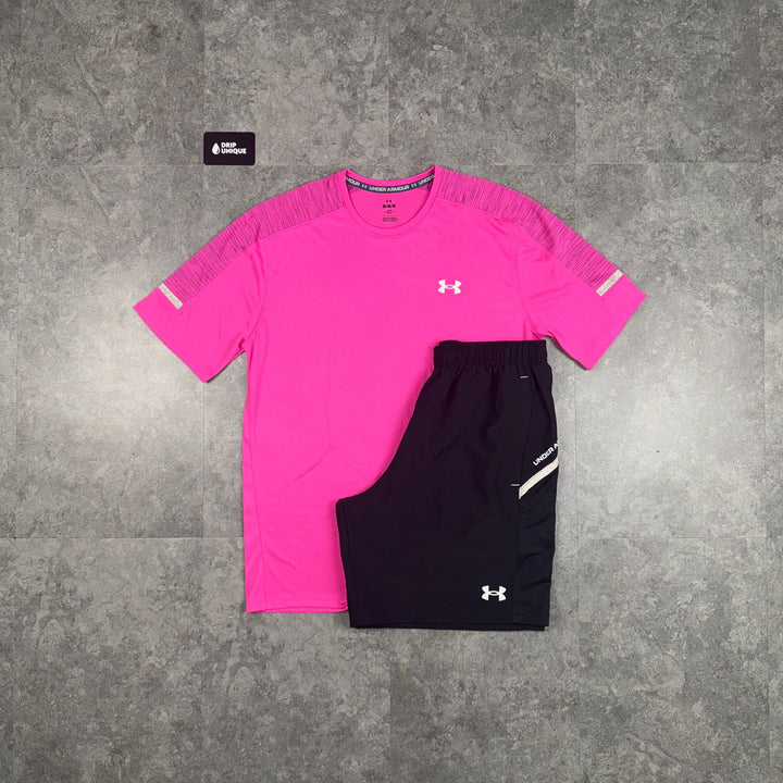 Under Armour Tech Utility T-Shirt Hot Pink & Black Tech Utility Shorts Set, Under Armour Set, dripuniqueuk