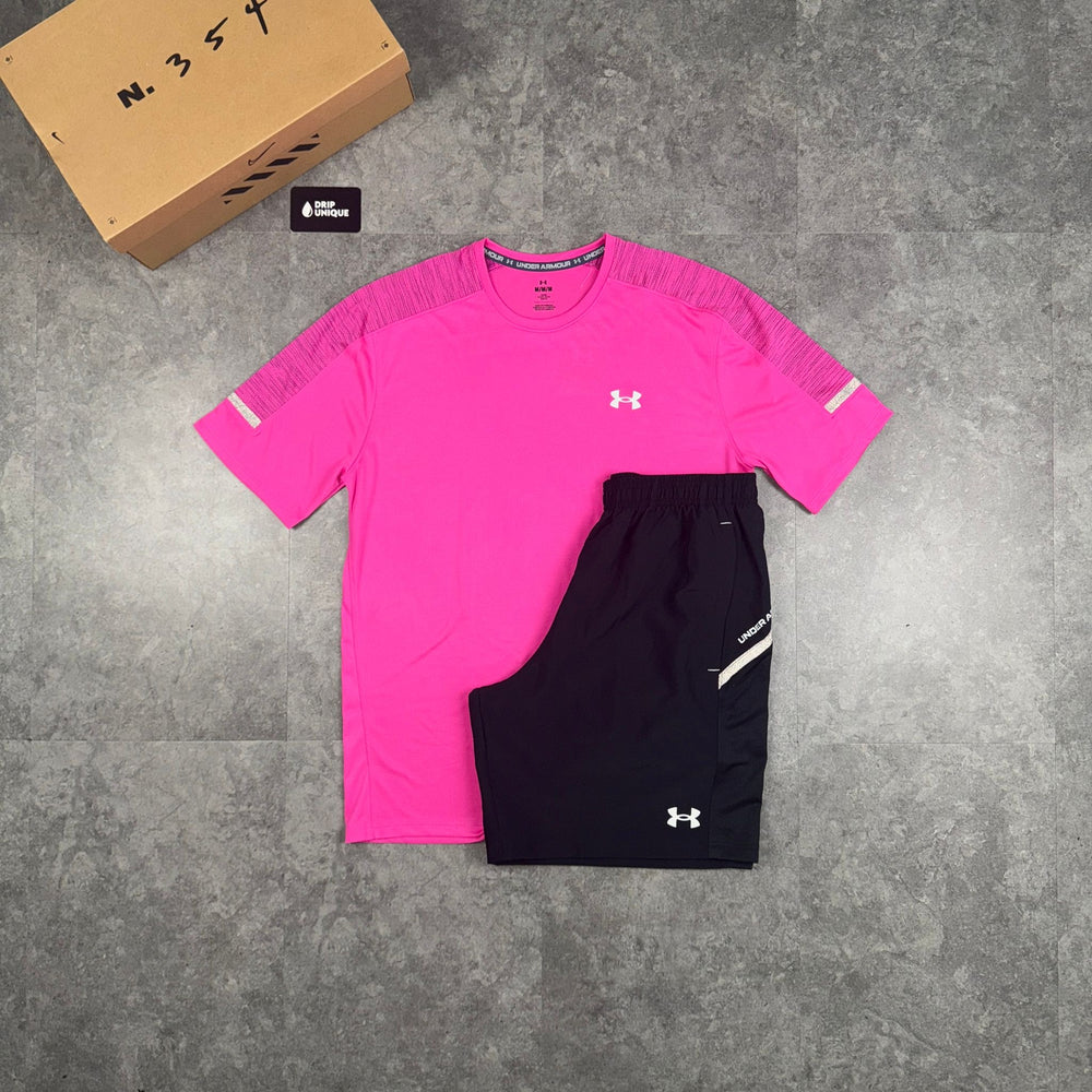 Under Armour Tech Utility T-Shirt Hot Pink & Black Tech Utility Shorts Set, Under Armour Tracksuit, dripuniqueuk