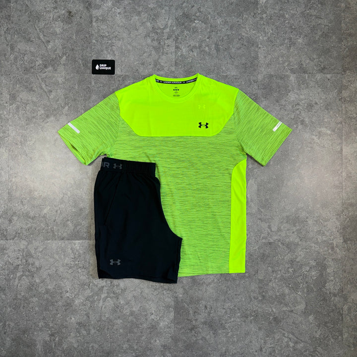 Under Armour Tech Utility T-Shirt Neon & Black Vanish Woven Shorts Set, under armour set, dripuniqueuk