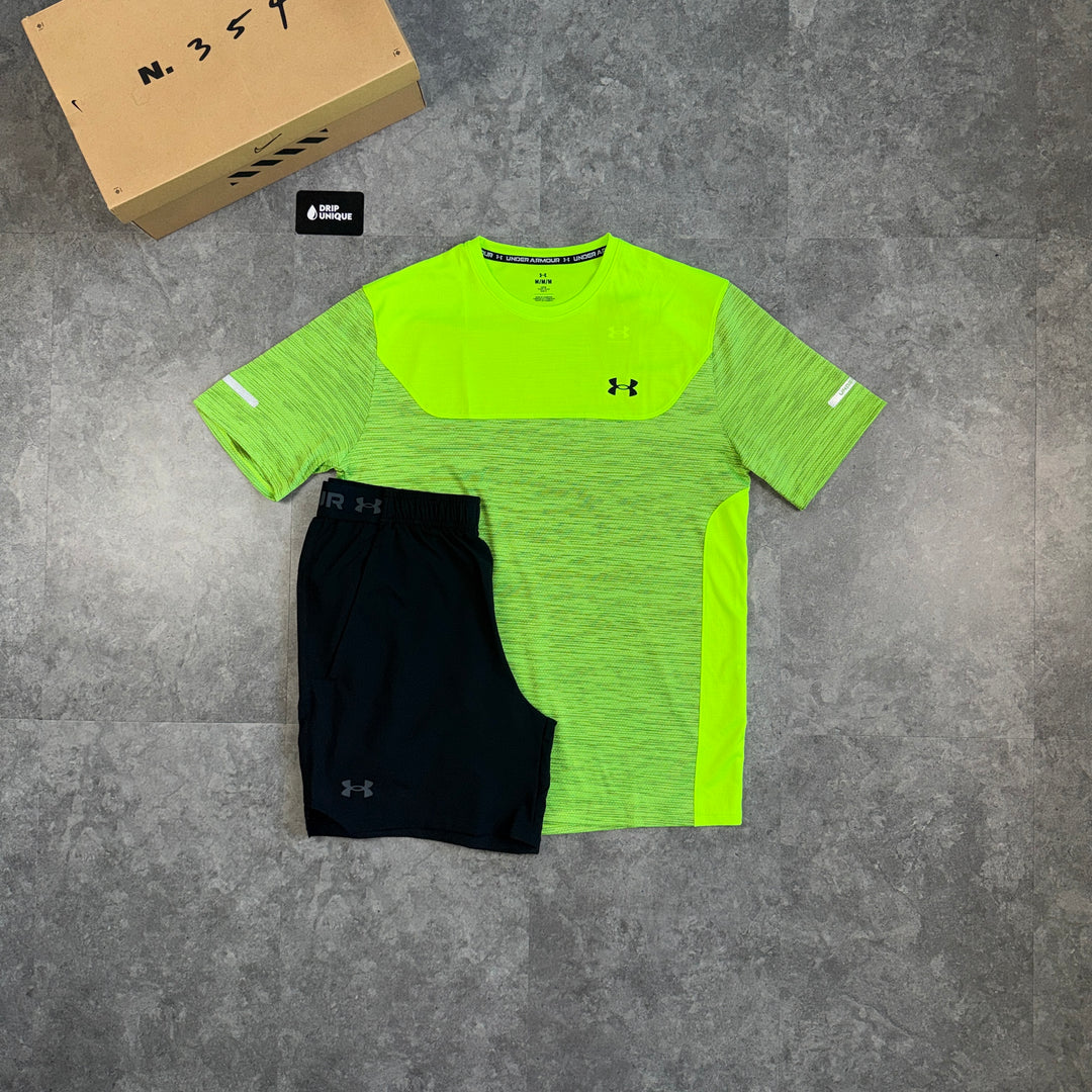 Under Armour Tech Utility T-Shirt Neon & Black Vanish Woven Shorts Set, under armour utility set, dripuniqueuk