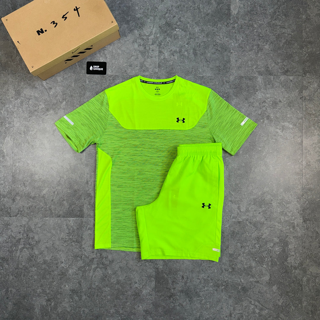 Under Armour Tech Utility T-Shirt Neon & Neon Tech Utility Shorts Set, under armour utility set, dripuniqueuk