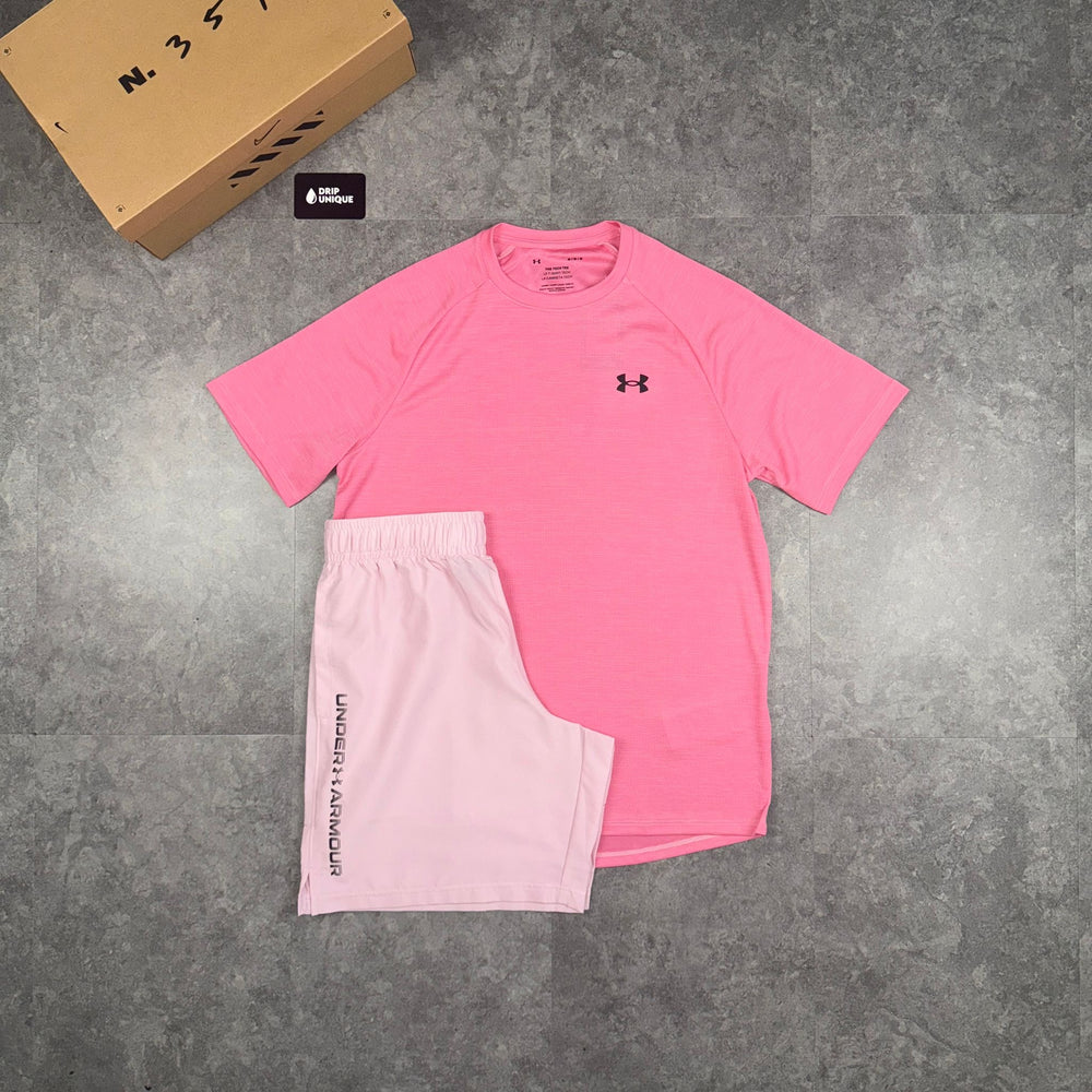 Under Armour Woven T-Shirt Pink & Pink Woven Shorts Set, Under Armour Tracksuit, dripuniqueuk