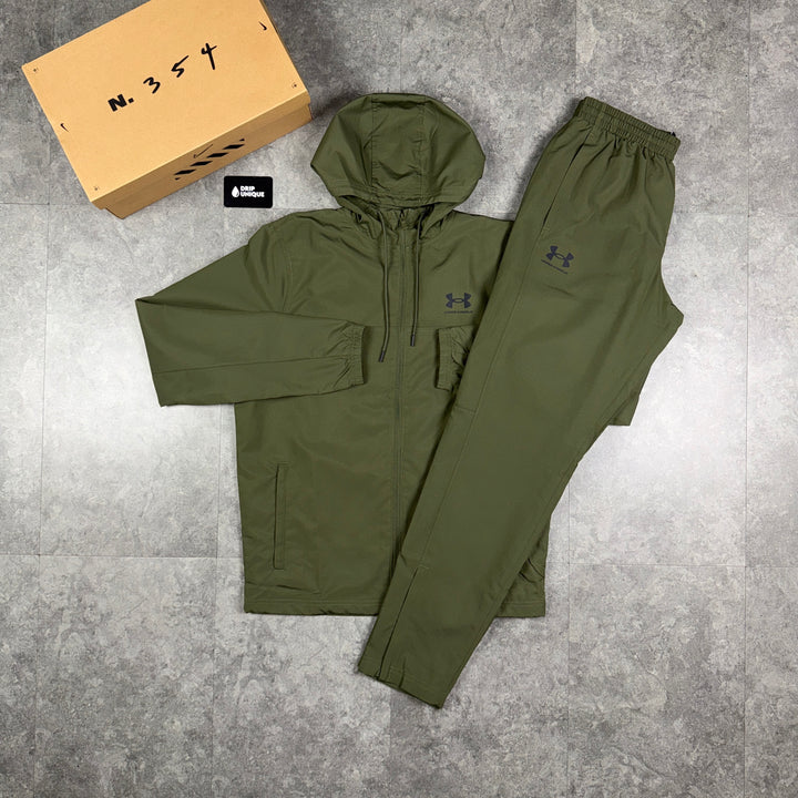 Under Armour Woven Tracksuit Khaki, under armour windrunner set, dripuniqueuk