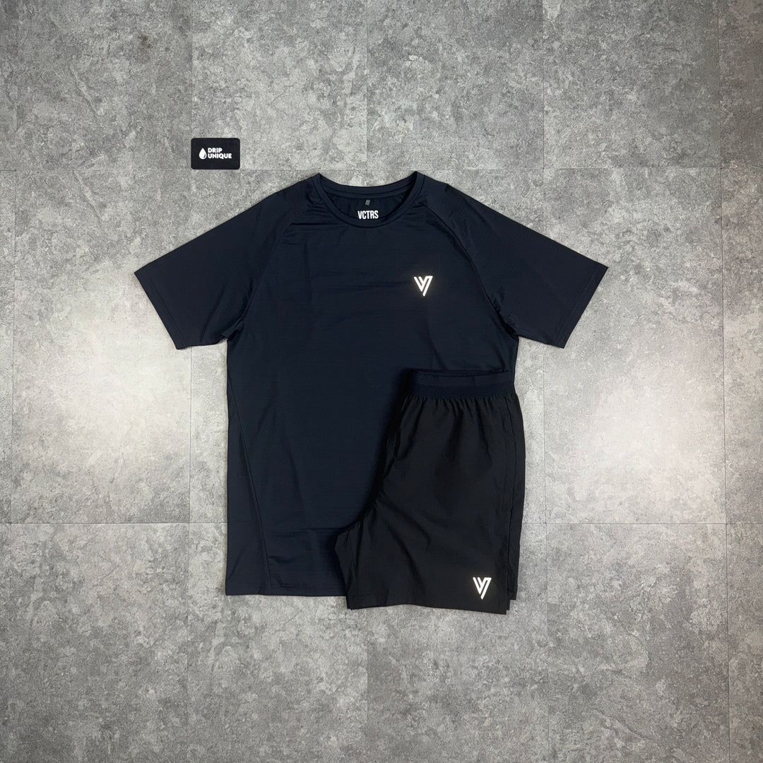VCTRS Editor T-Shirt Black & Black Velum Shorts Set, vctrs set, dripuniqueuk