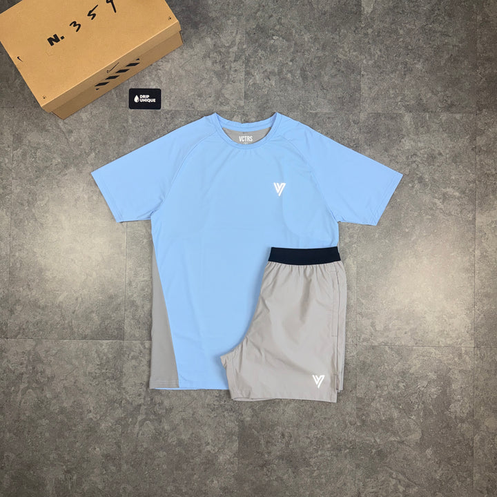 VCTRS Editor T-Shirt Blue / Grey & Grey Velum Shorts Set, vctrs editor set, dripuniqueuk