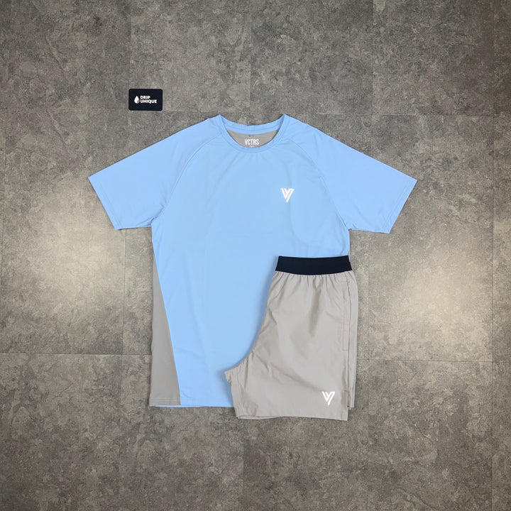 VCTRS Editor T-Shirt Blue / Grey & Grey Velum Shorts Set, vctrs set, dripuniqueuk
