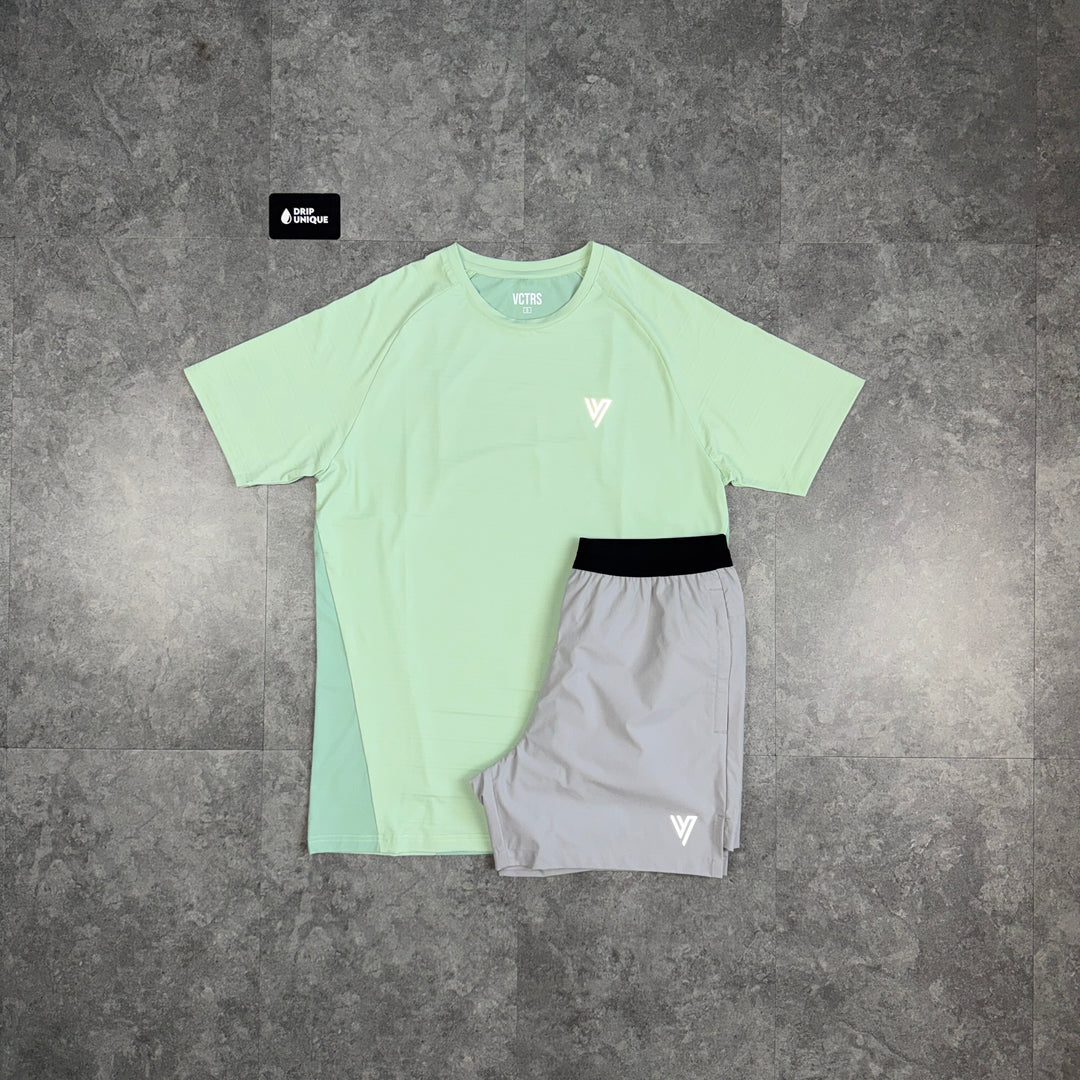 VCTRS Editor T-Shirt Mint Green & Grey Velum Shorts Set, vctrs set, dripuniqueuk