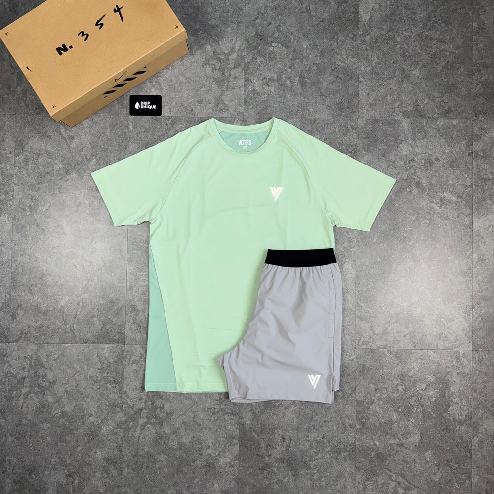 VCTRS Editor T-Shirt Mint Green & Grey Velum Shorts Set, vctrs tshirt set, dripuniqueuk