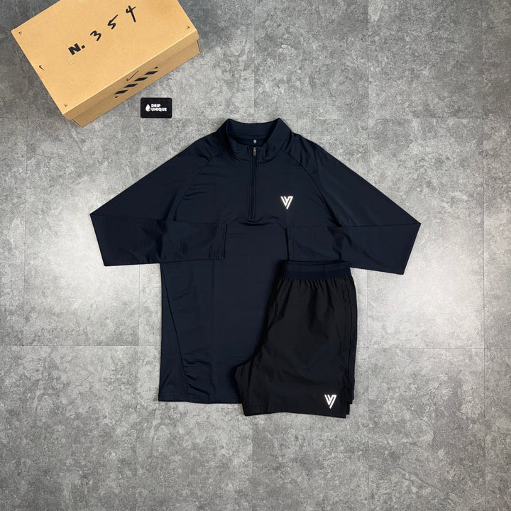 VCTRS Tiro 1/4 Zip Top Black & Black Velum Shorts Set, vctrs 1/4 zip set, dripuniqueuk