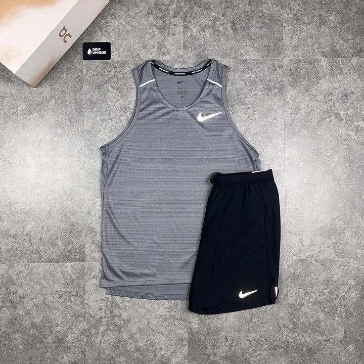 Men's Nike Miler Vest Grey & Black Flex Stride Shorts Set, dripuniqueuk