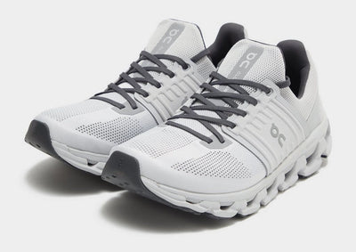Men's On Running Cloudswift 3 in a White colourway, as a pair showing the front design, dripuniqueuk