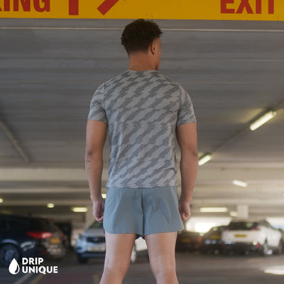 Men's Jacquard Nike Miler T-Shirt Grey & Grey Flex Stride Shorts Set, showcasing the design on the back, dripuniqueuk