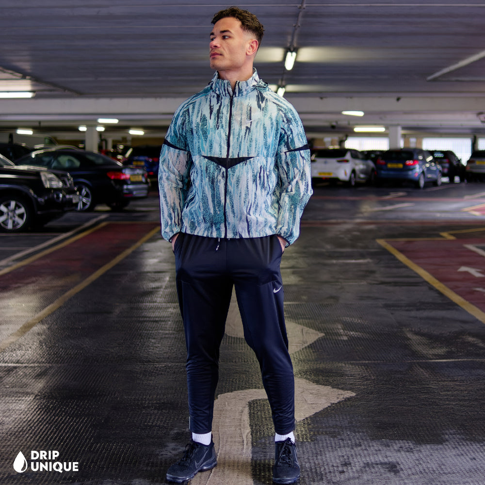 Nike Zebra Windrunner Jade Green Men's Clothing, being worn by our model showcasing the front design, dripuniqueuk